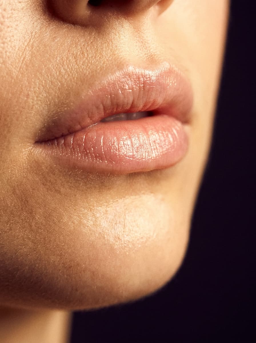 Lips with a dewy finish