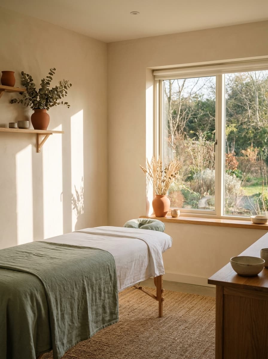 Treatment room with a garden view